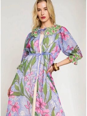 UMGEEE - Sheer Floral Duster in Lavender and Pink